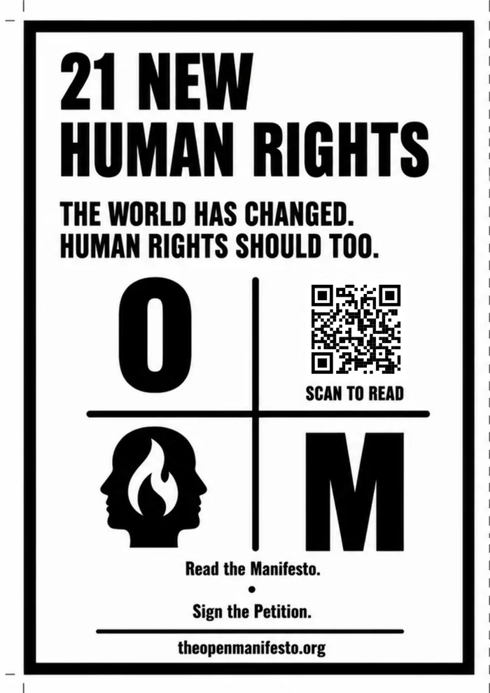 The Open Manifesto black and white campaign poster